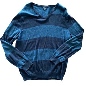 [J Crew] Cashmere Blend Blue Stripped V Neck Sweater